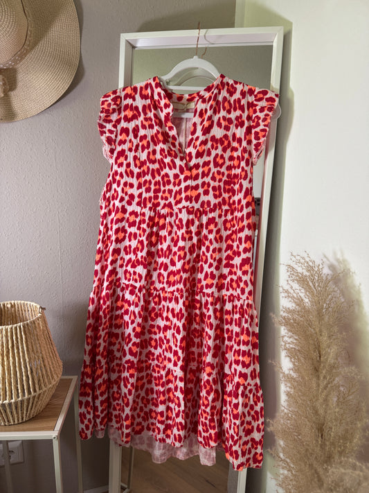 Kurzärmliges Musselin-Leo-Kleid Damen